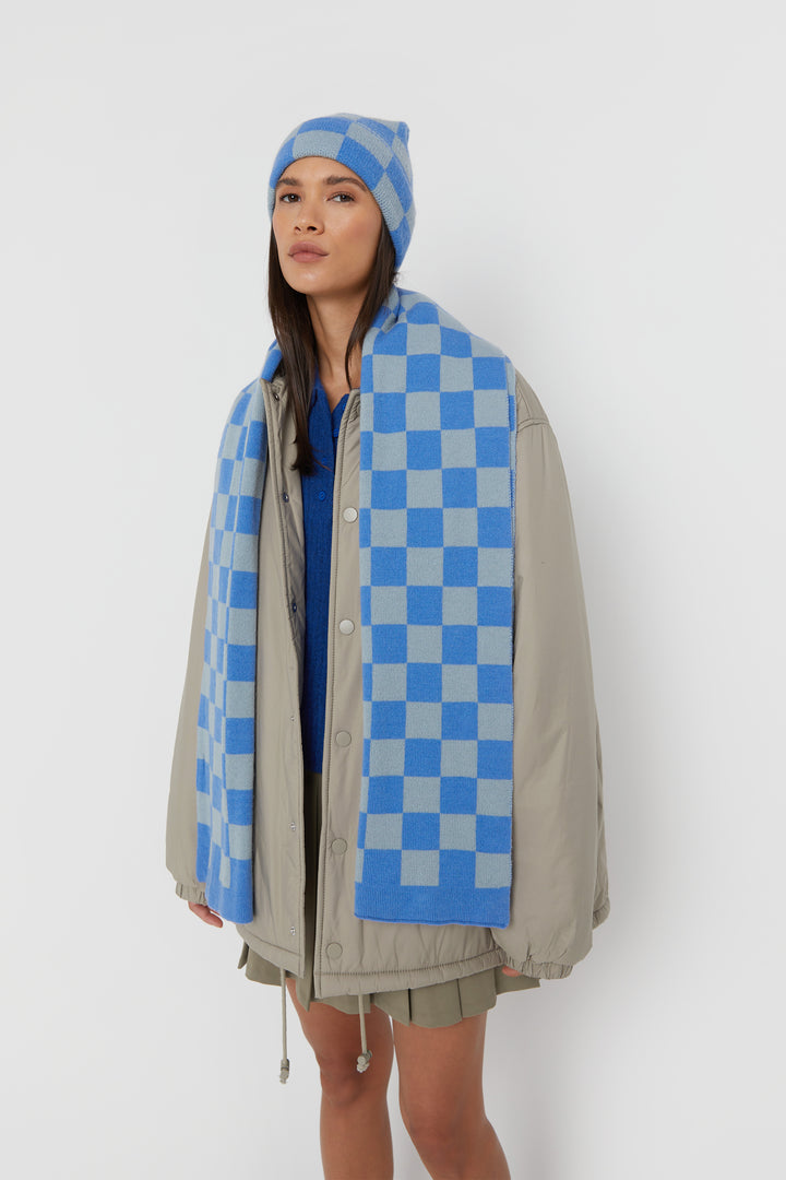 CHECKERED BEANIE in Misty Blue Check — alternate angle