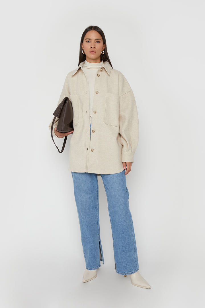 OVERSIZED BLANKET SHIRT JACKET in Heather Cream — alternate angle