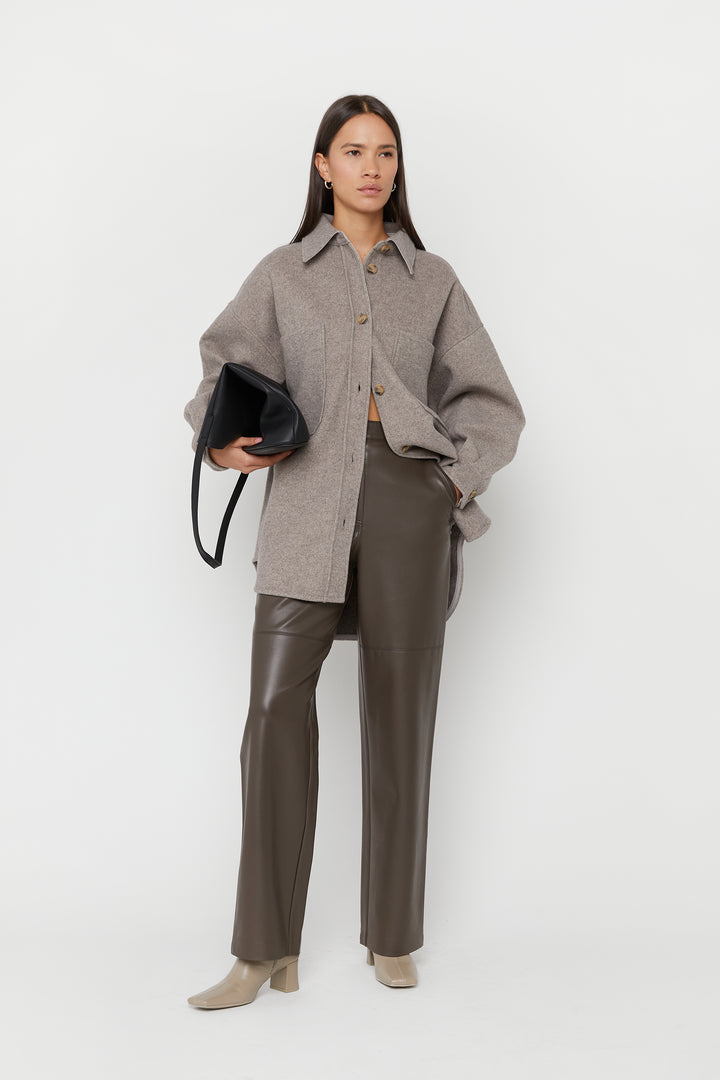 OVERSIZED BLANKET SHIRT JACKET in Heather Taupe — alternate angle
