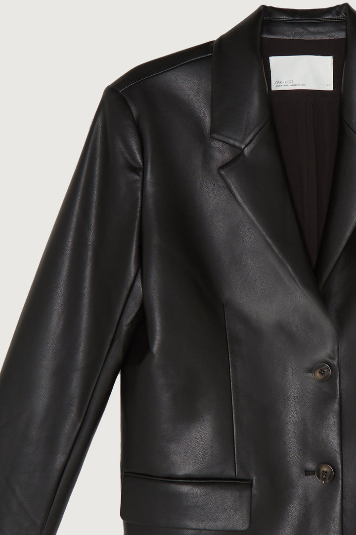 VEGAN LEATHER BLAZER in Black — alternate angle