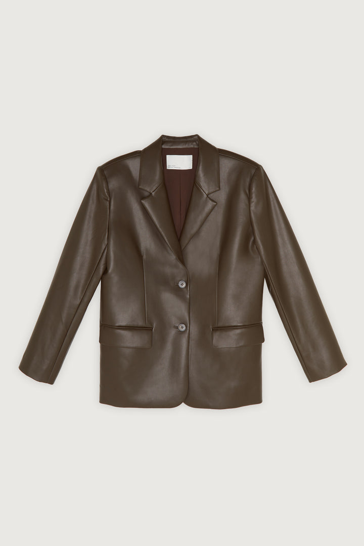 VEGAN LEATHER BLAZER in Turkish Coffee — alternate angle