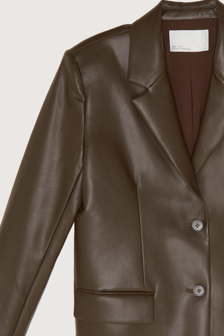 VEGAN LEATHER BLAZER in Turkish Coffee — alternate angle