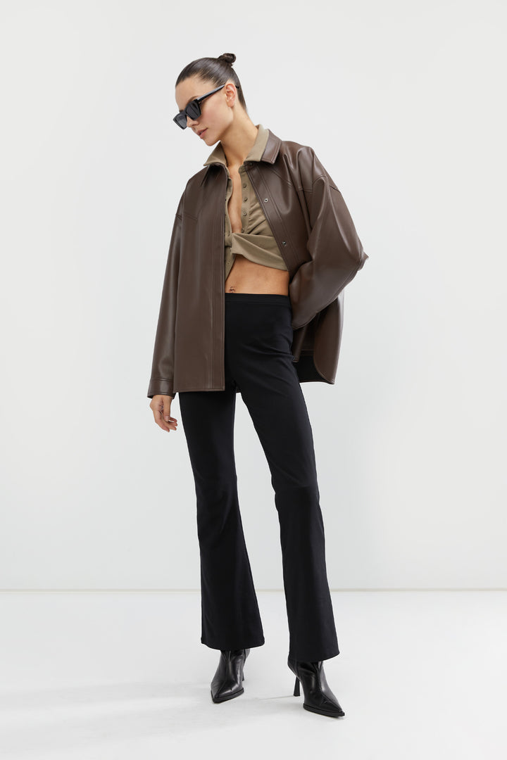 VEGAN LEATHER SHACKET in Chocolate Brown — alternate angle