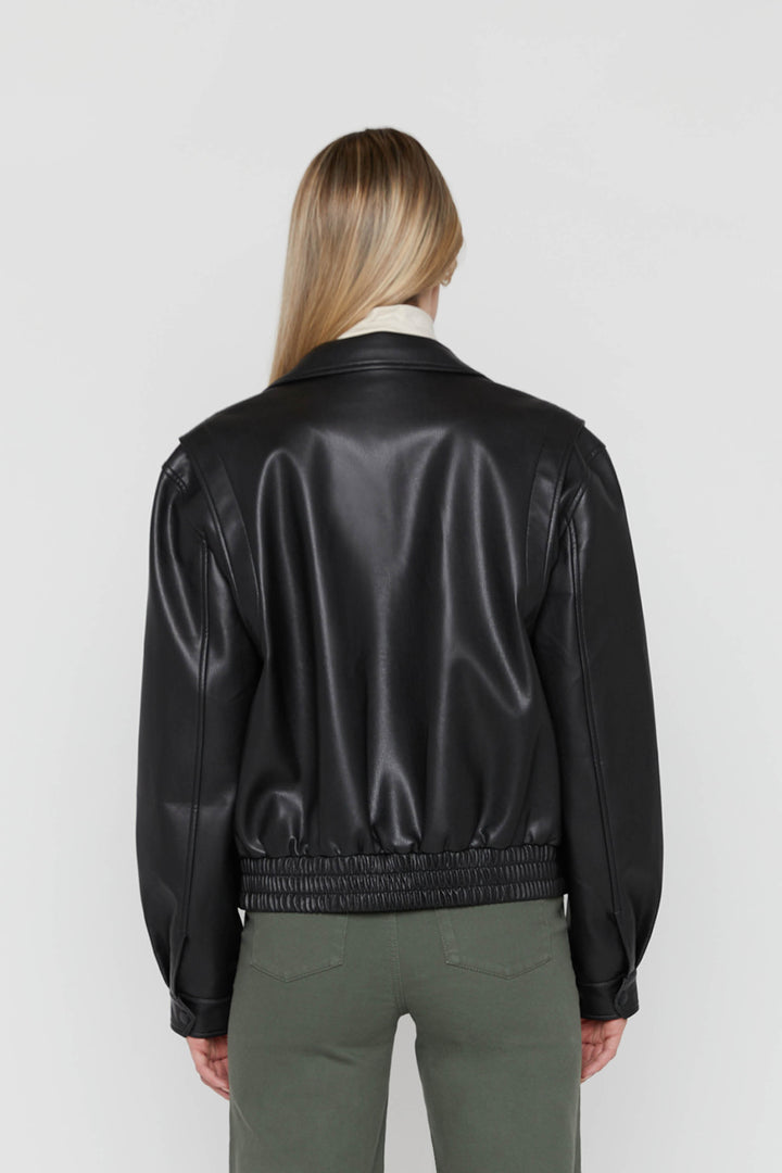 VEGAN LEATHER BOMBER JACKET in Black — alternate angle