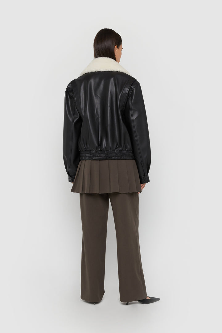 VEGAN LEATHER BOMBER JACKET in Black — alternate angle