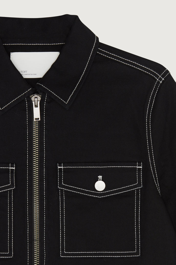 CROPPED TWILL JACKET in Black — alternate angle
