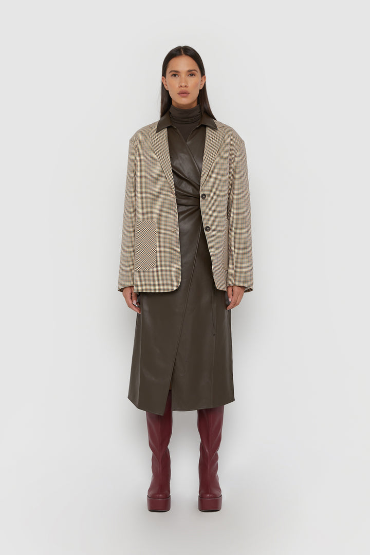 OVERSIZED PLAID BLAZER in Oatmeal Brown Plaid — alternate angle