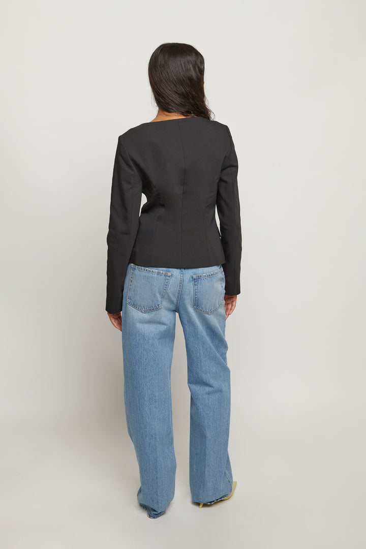 COLLARLESS BLAZER in Black — alternate angle