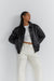 Vegan leather bomber jacket in black — main image