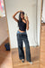 Two-tone wide leg jean in black — main image