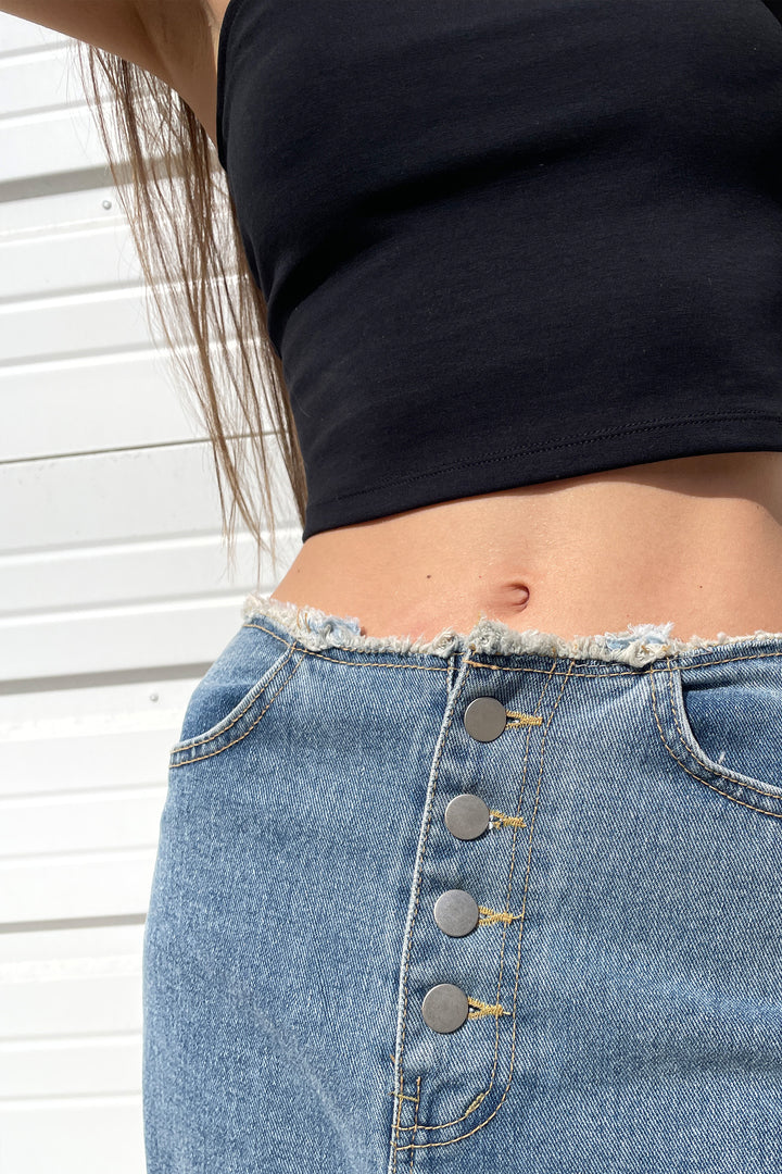 DISTRESSED WAIST JEAN in Light Wash — alternate angle