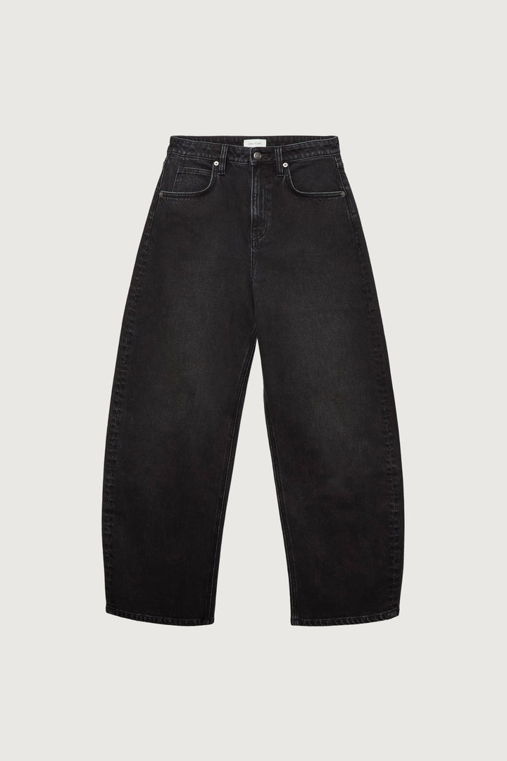 HIGH RISE BARREL LEG JEAN in Black Wash — alternate angle