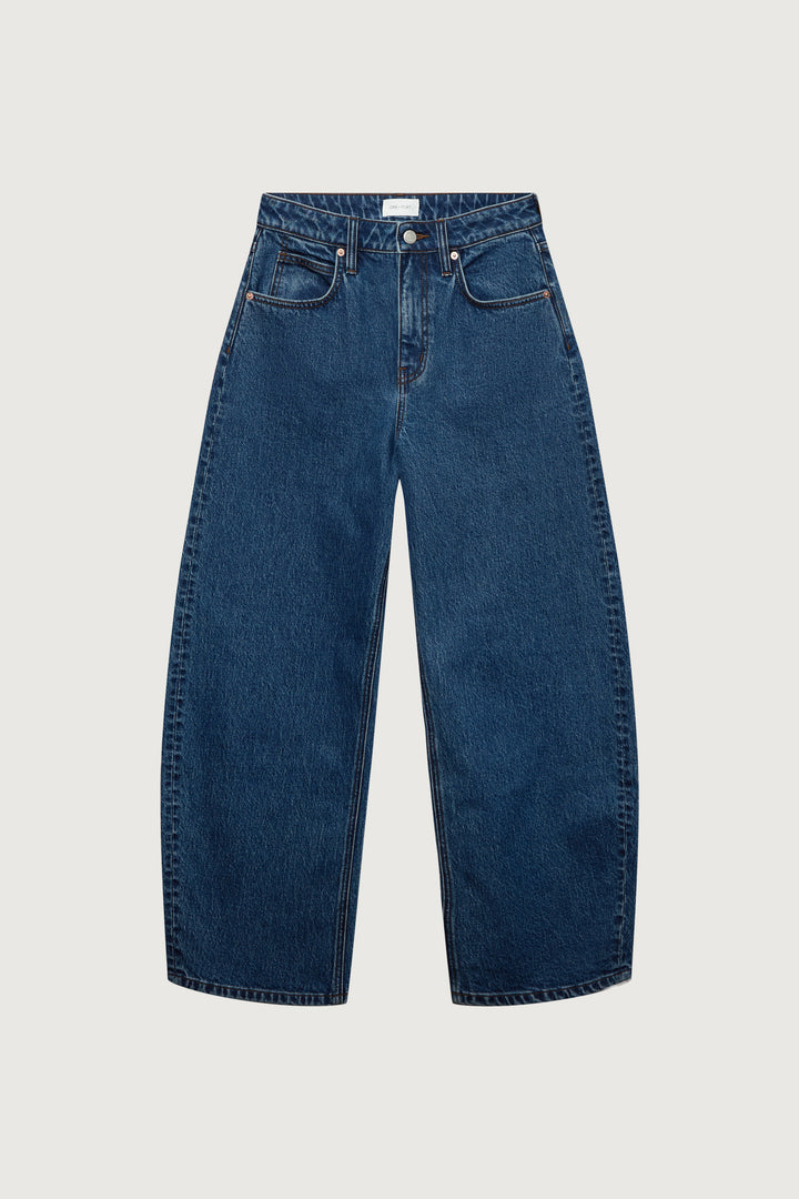 HIGH RISE BARREL LEG JEAN in Dark Medium Wash — alternate angle