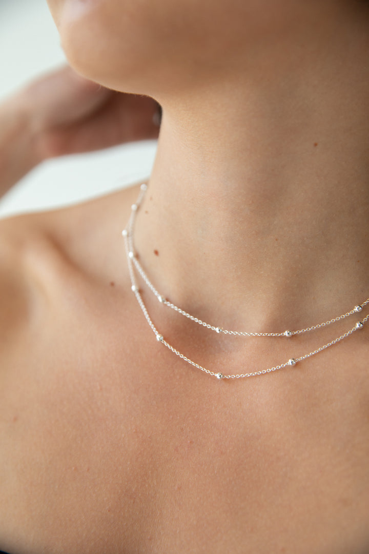 LAYERED BEADED NECKLACE in Silver — alternate angle