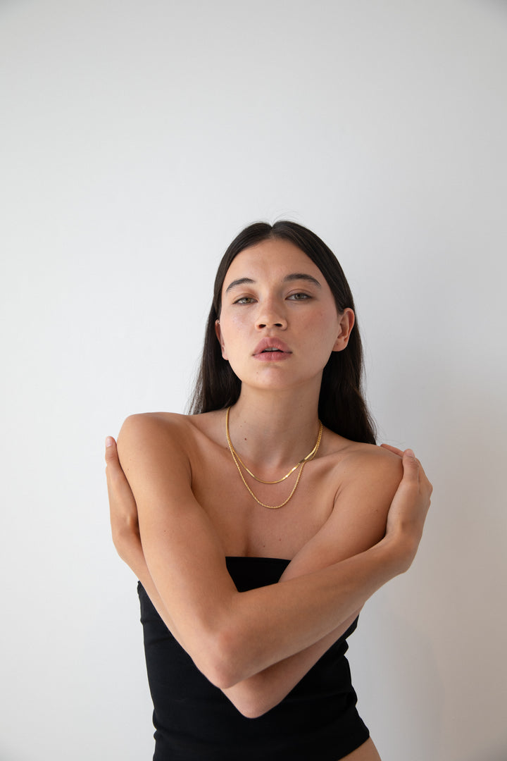 DOUBLE CHAIN NECKLACE in Gold — alternate angle