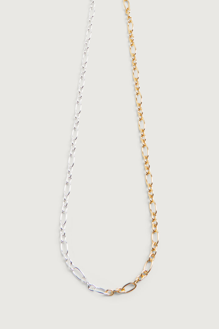 TWO-TONE FIGARO CHAIN NECKLACE in Gold Silver Mix — alternate angle