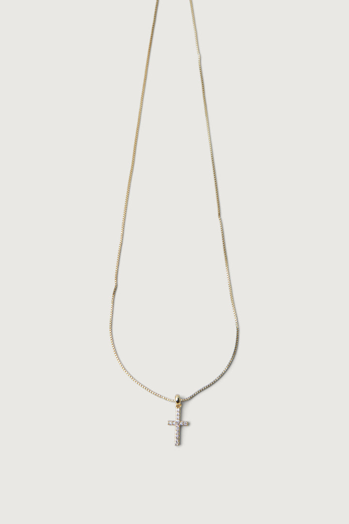 ZIRCONIA CROSS NECKLACE in Gold — alternate angle