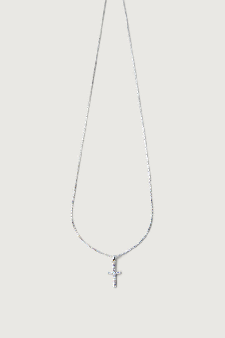 ZIRCONIA CROSS NECKLACE in Silver — alternate angle