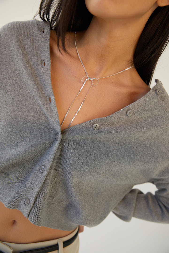 LARGE BOW NECKLACE in Silver — alternate angle