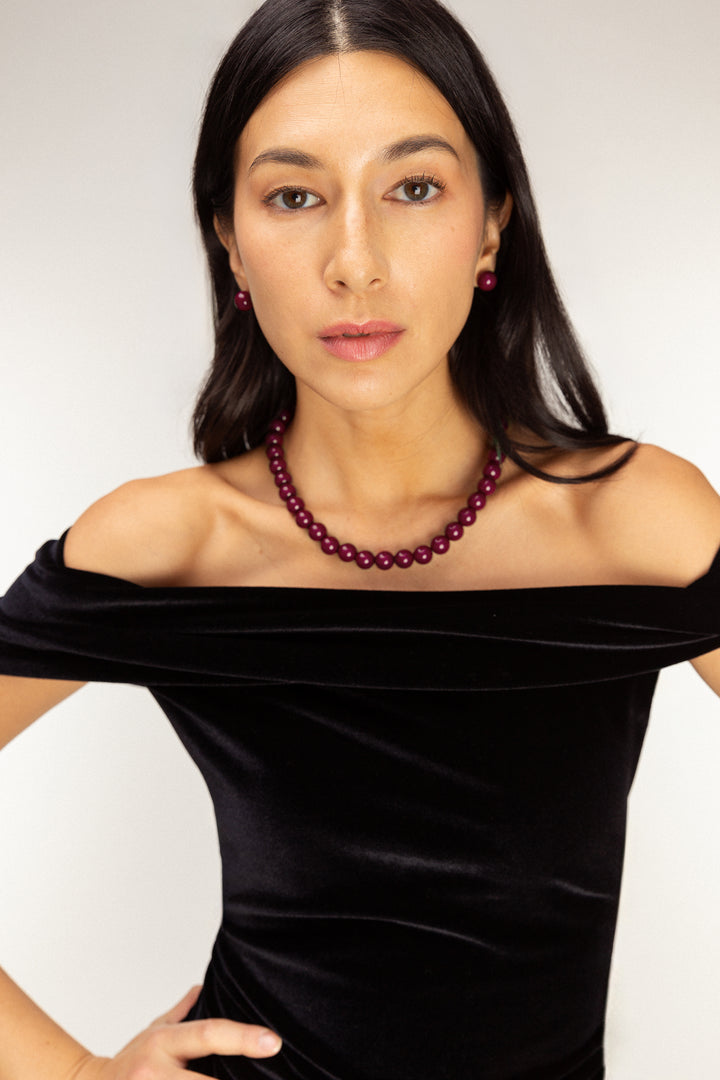 STONE BEAD NECKLACE in Burgundy — alternate angle