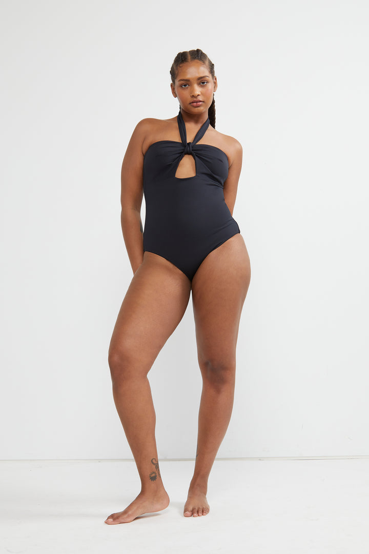 CUTOUT HALTERNECK SWIMSUIT in Black — alternate angle