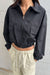 Cropped collared nylon jacket in black — main image