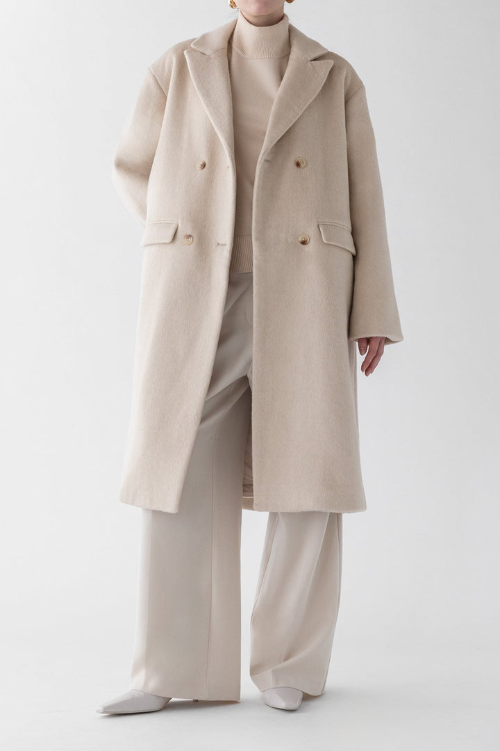WOOL-BLEND DOUBLE-BREASTED COAT in Heather Simply Taupe — alternate angle