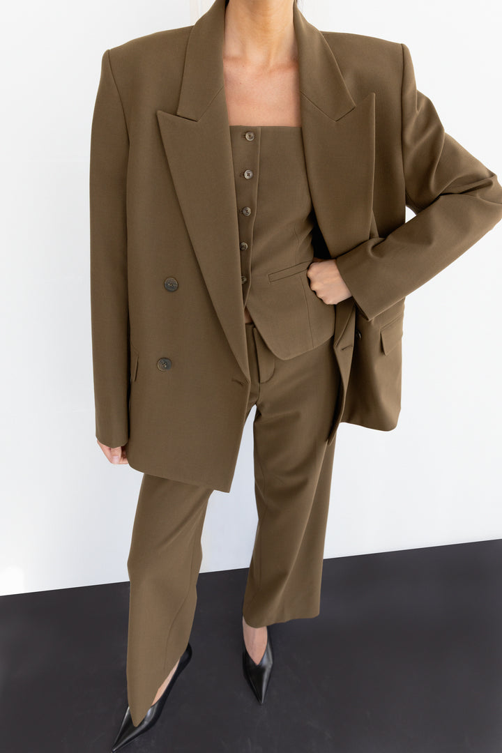 DOUBLE-BREASTED BLAZER in Teak Brown — alternate angle