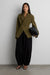 Cinched waist double-breasted blazer in teak brown — main image