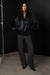Vegan leather double collar biker jacket in black — main image