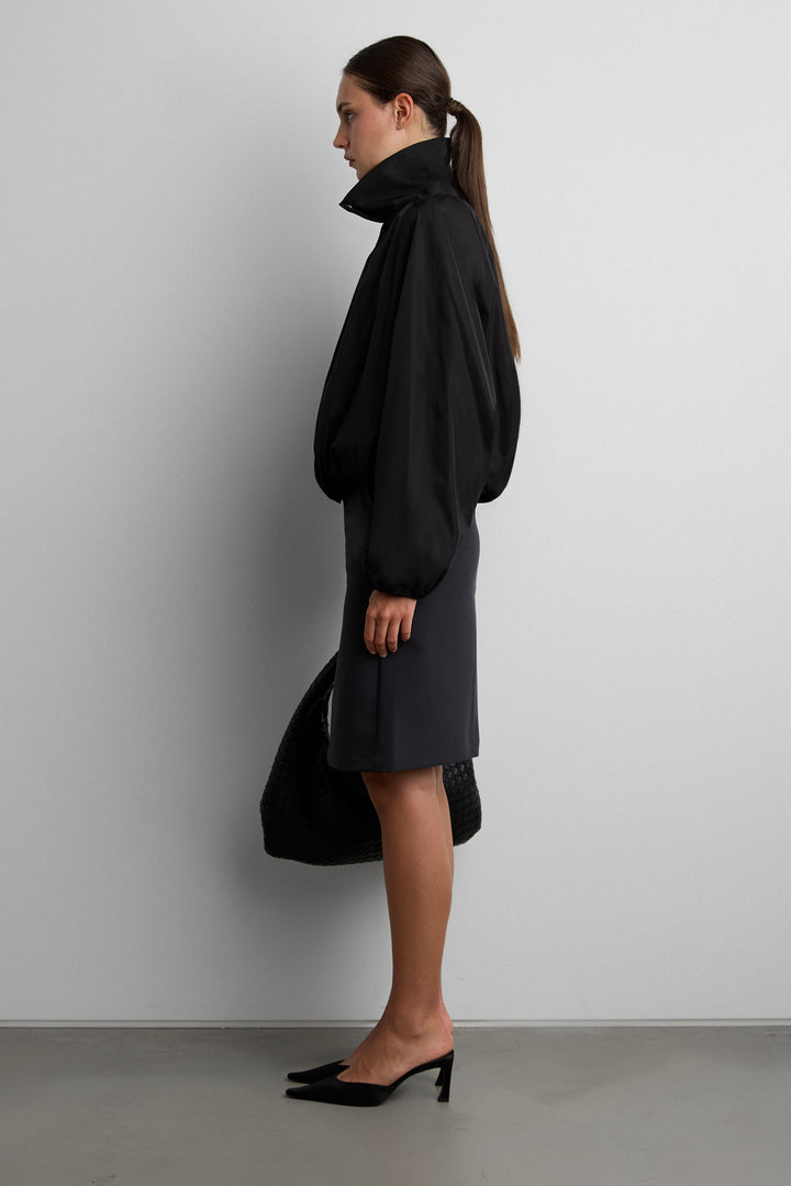 FUNNEL NECK JACKET WITH ELASTIC HEM in Black — alternate angle