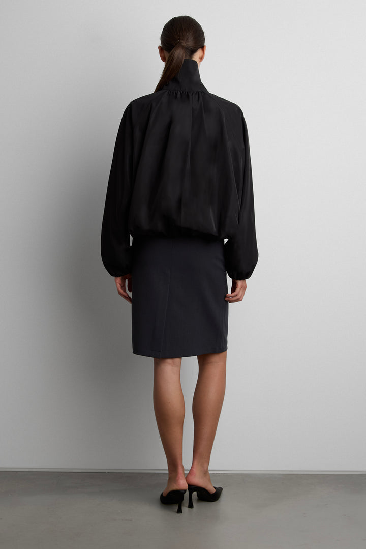 FUNNEL NECK JACKET WITH ELASTIC HEM in Black — alternate angle