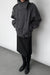 Short double-breasted funnel neck trench coat in dark heather grey — main image