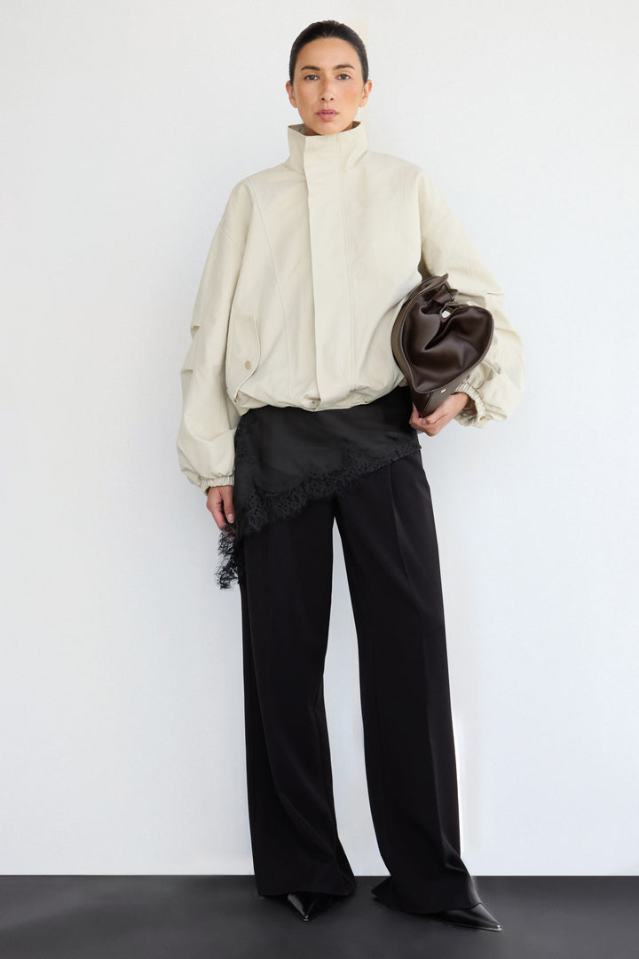 HIGH FUNNEL NECK CROPPED DRAWSTRING JACKET in Silver Birch — alternate angle