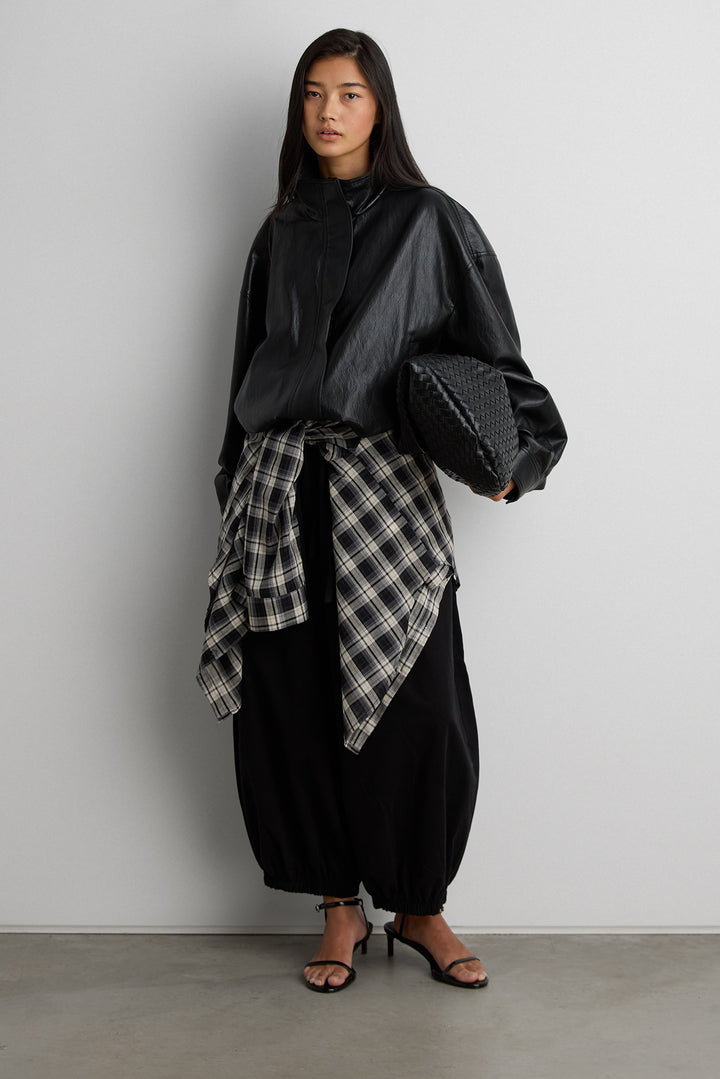 VEGAN LEATHER FUNNEL NECK JACKET in Black — alternate angle