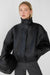 Vegan leather funnel neck jacket with elasticated hem in black — main image