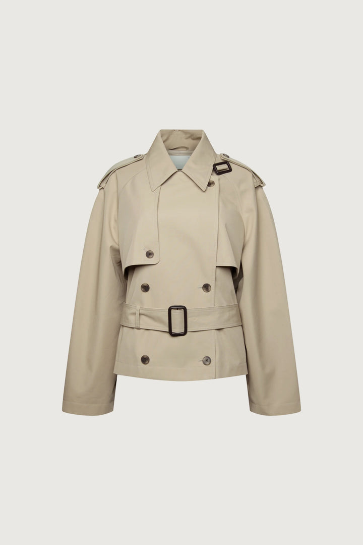 NEW SHORT BELTED TRENCH COAT in Beige — alternate angle