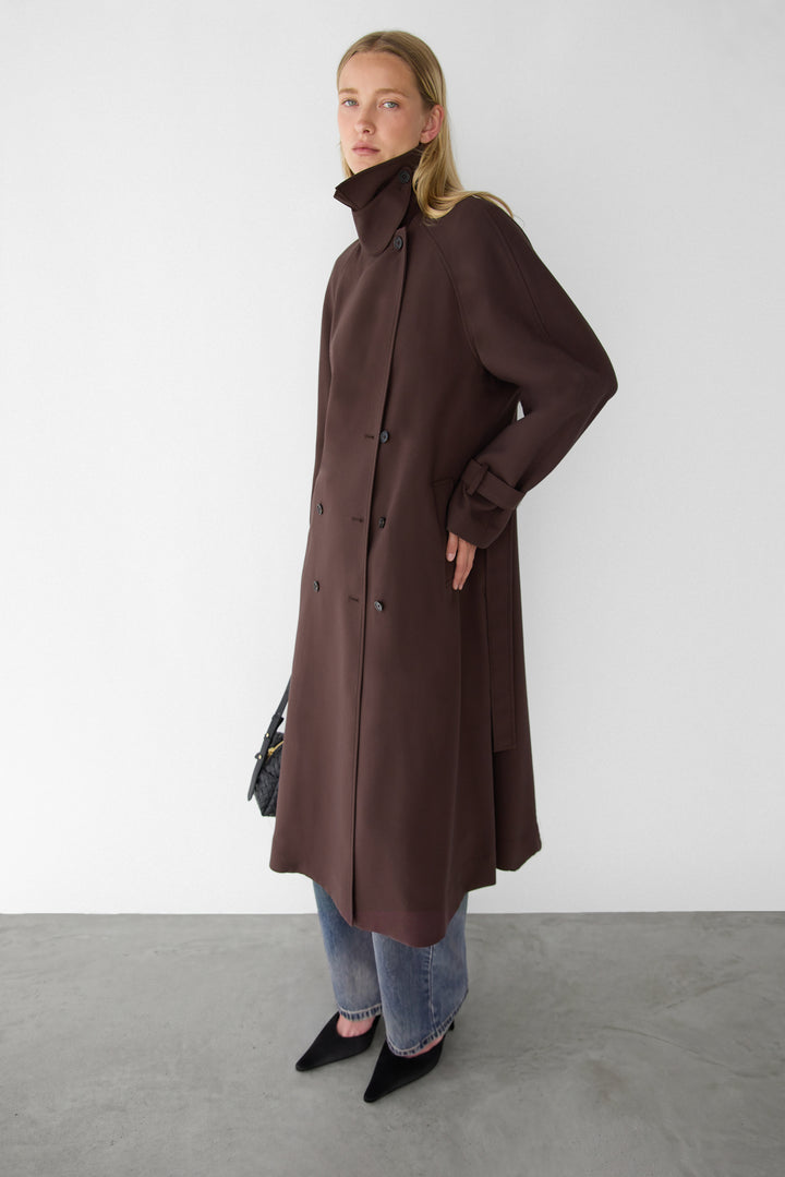 OVERSIZED TRENCH COAT WITH FUNNEL NECK in Coffee Bean — alternate angle