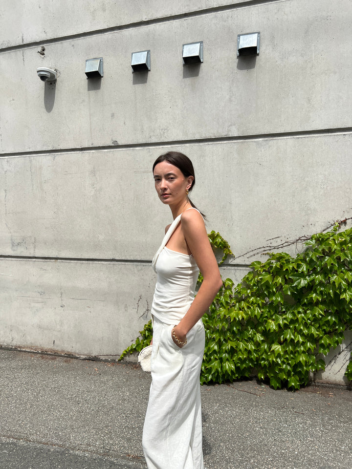 100% LINEN STRAIGHT LEG PANT in Cream — alternate angle