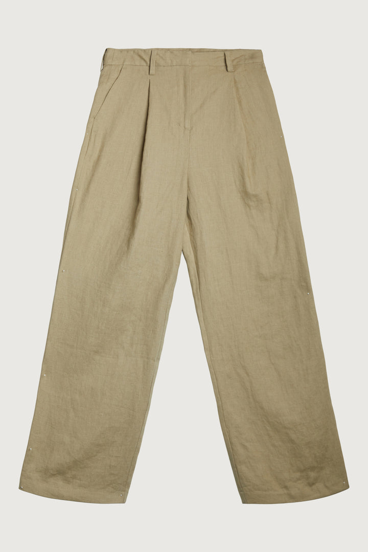 100% LINEN STRAIGHT LEG PANT in Khaki Twill — alternate angle
