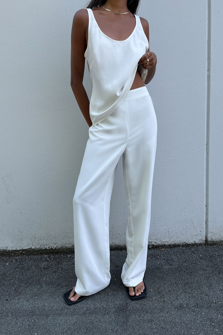 SATIN CREPE WIDE LEG PANT in Cream — alternate angle