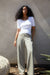 Satin crepe wide leg pant in laurel oak — main image