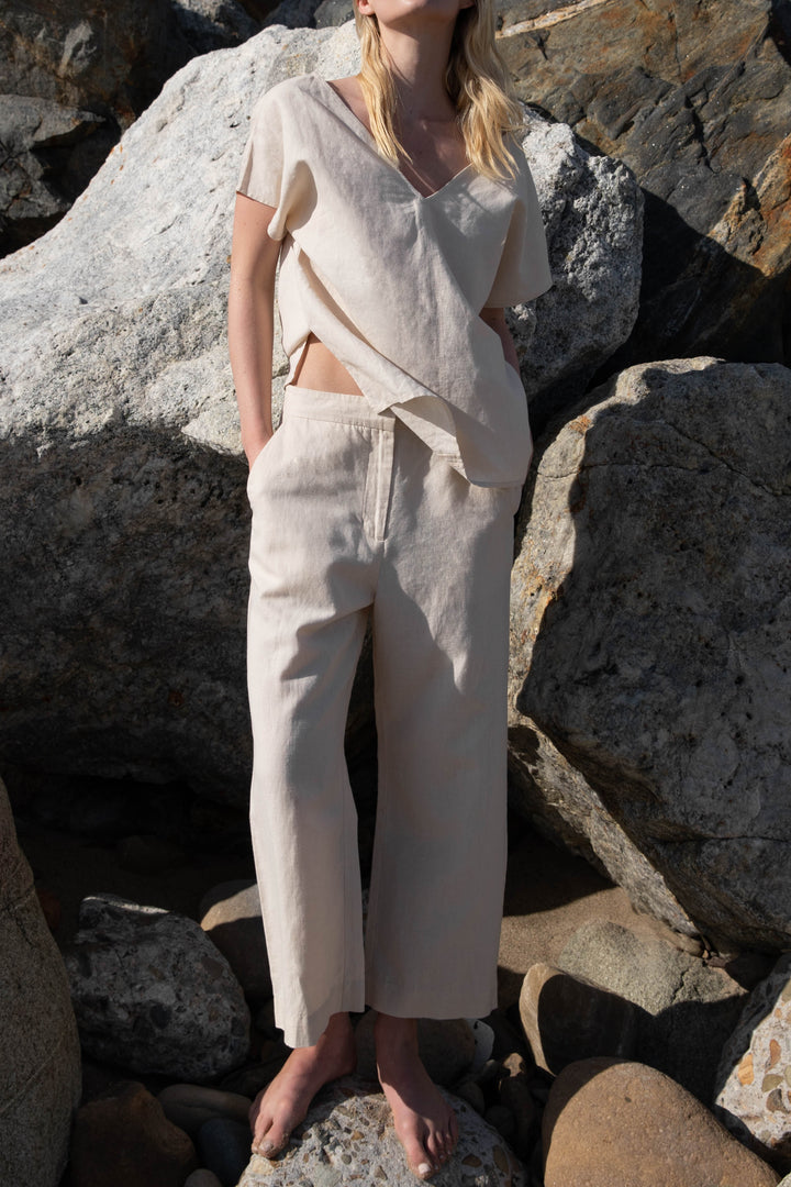 LINEN BLEND CULOTTE in Oatmeal — alternate angle