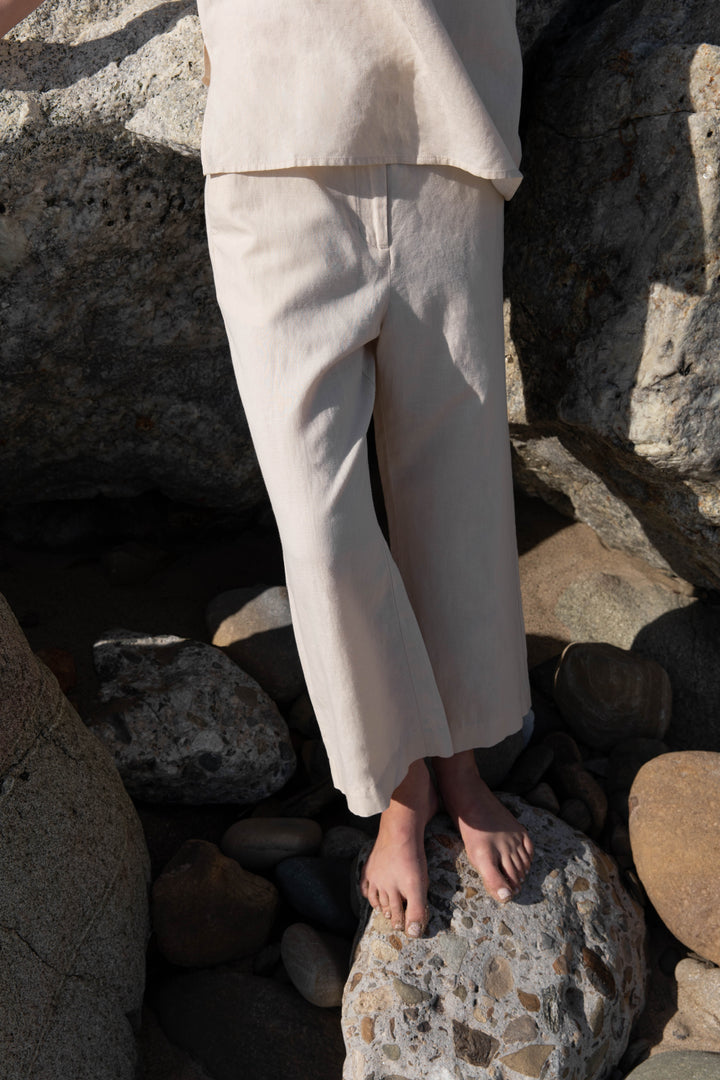 LINEN BLEND CULOTTE in Oatmeal — alternate angle