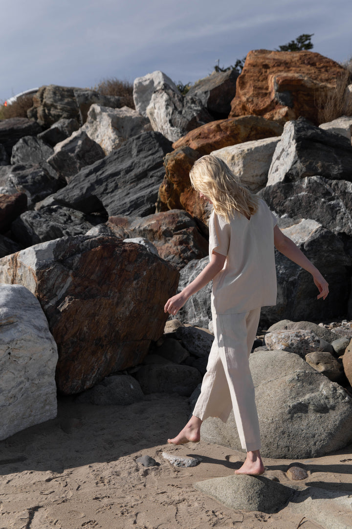 LINEN BLEND CULOTTE in Oatmeal — alternate angle