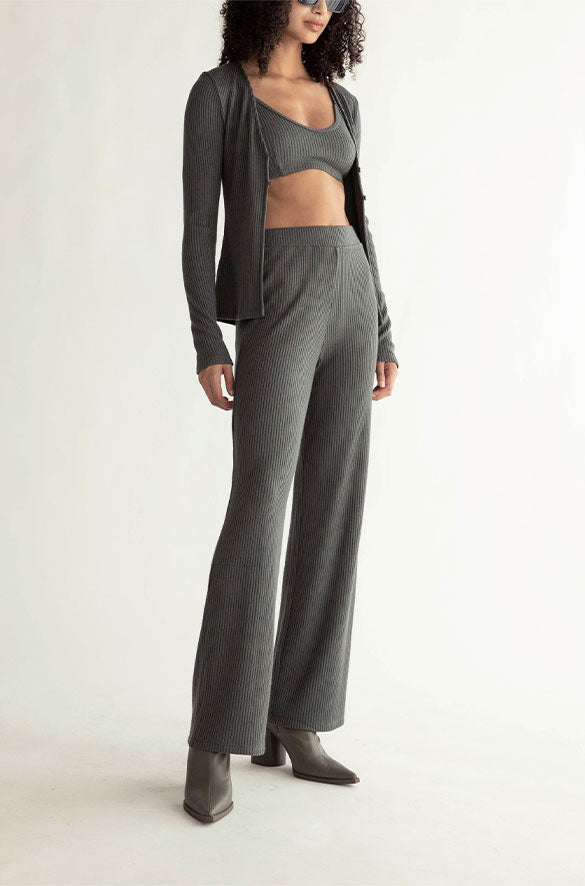 RIB-KNIT STRAIGHT LEG PANT in Gunmetal — alternate angle