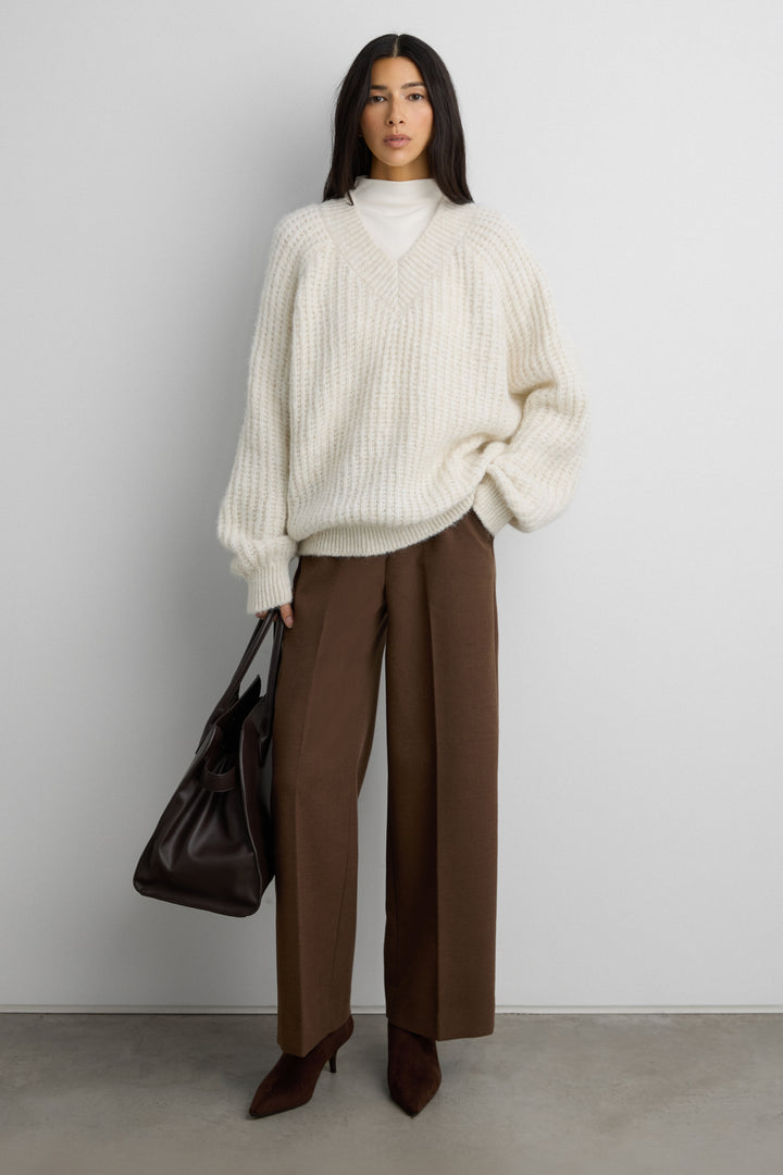 CROPPED HALF ELASTIC WAIST PANT in Dark Cocoa — alternate angle