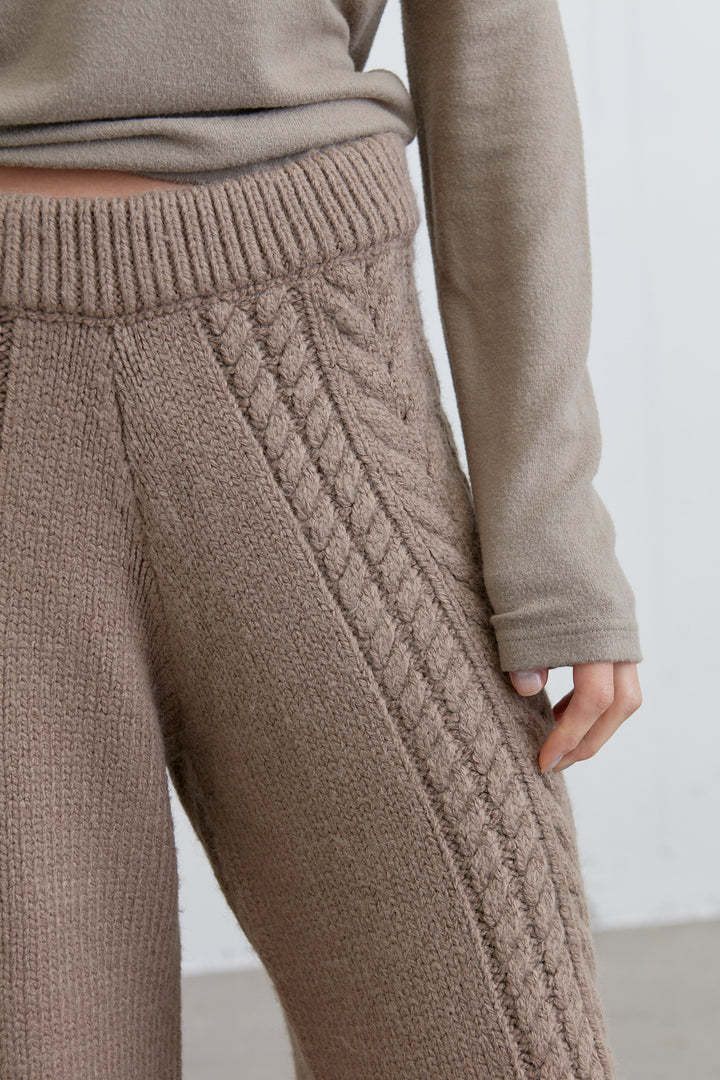CABLE KNIT PANT in Taupe Grey — alternate angle