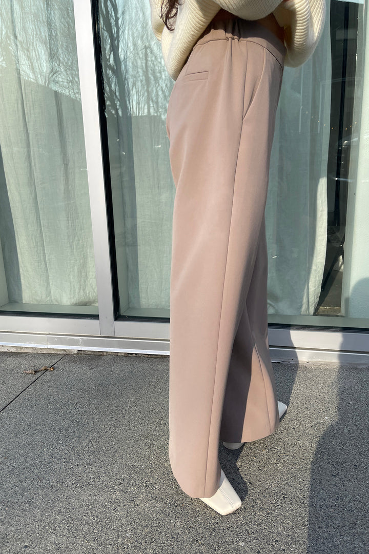 HALF ELASTIC WIDE LEG PANT in Taupe Grey — alternate angle