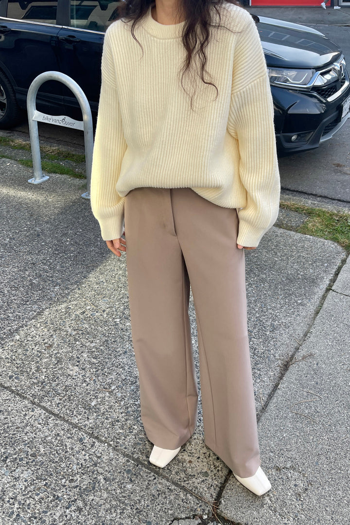HALF ELASTIC WIDE LEG PANT in Taupe Grey — alternate angle